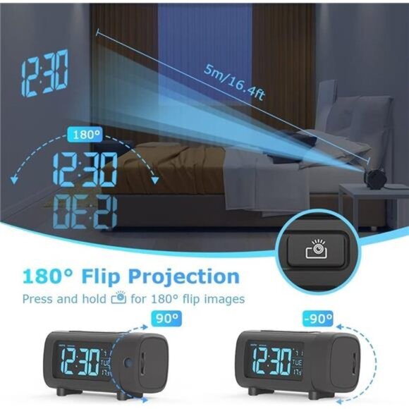 Projection Alarm Clock for Bedroom,Radio Alarm Clock with Projection on Ceiling - Picture 2 of 5